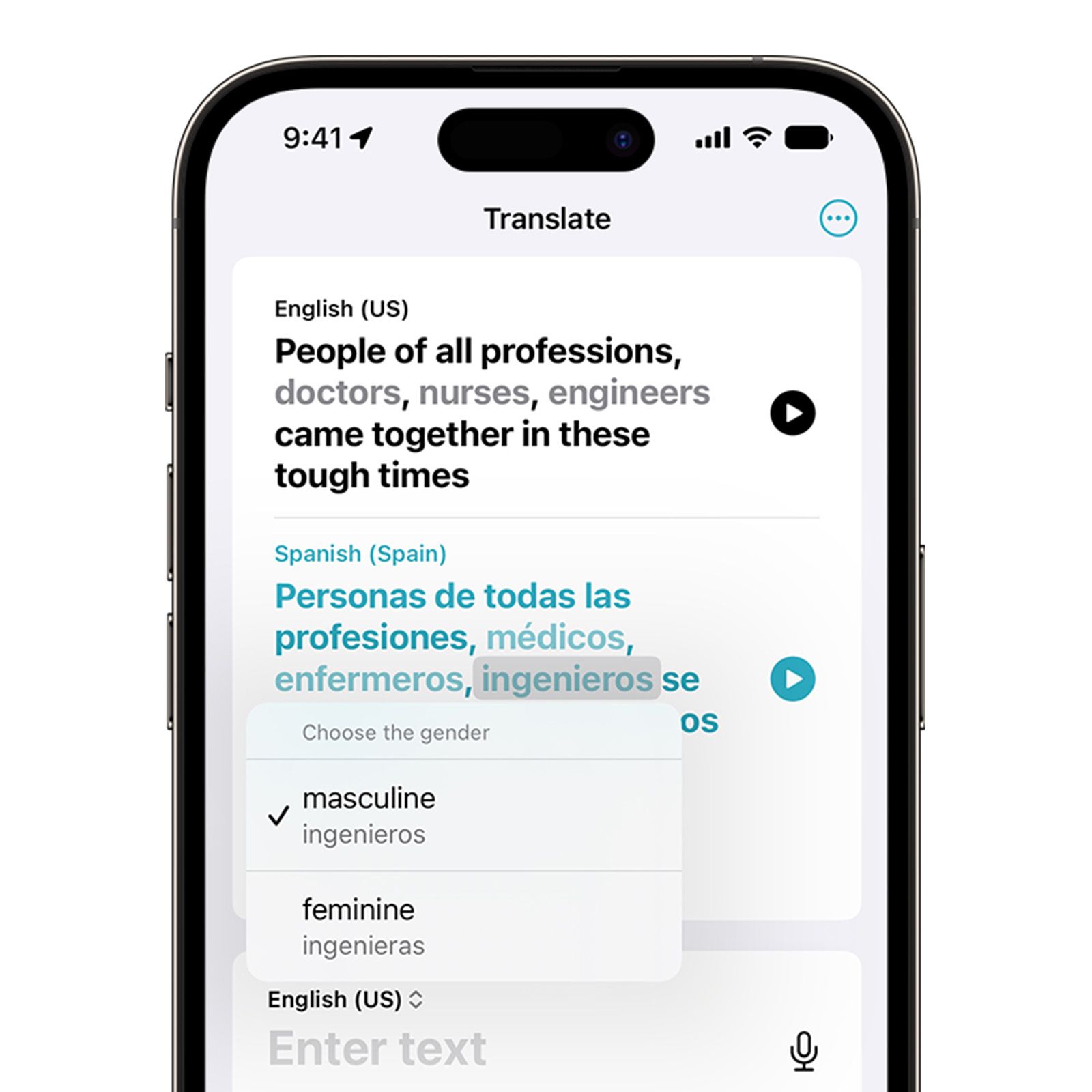 Gender translation shown on iPhone