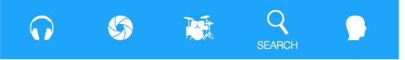 Tab Buttons (same tint color) Five icons having one labelled to indicate selection, and four unlabelled to indicate non-selection