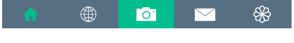 Tab Buttons (center tab is always highlighted) Five unlabelled icons having one with a contrasting background to indicate selection