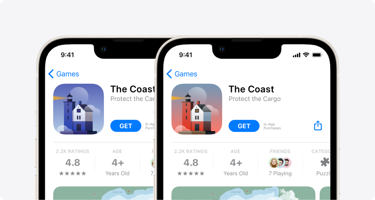 Figure 1: Two different icon variations presented to App Store visitors as an example of the new product page optimization feature.